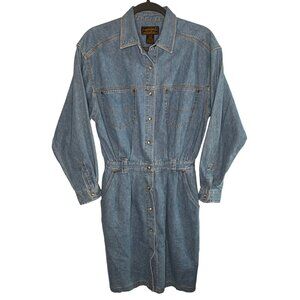 VTG Eddie Bauer Women's Denim Shirt Dress Size M Button-Front Long Sleeve Casual